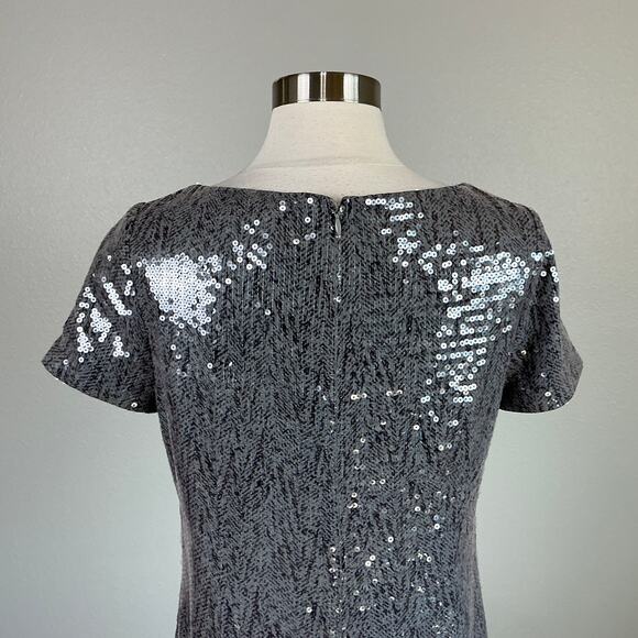 Ralph Lauren Sequined Short Sleeve Boat Neck Sheath Cocktail Dress Gray Size 4 - Picture 8 of 13